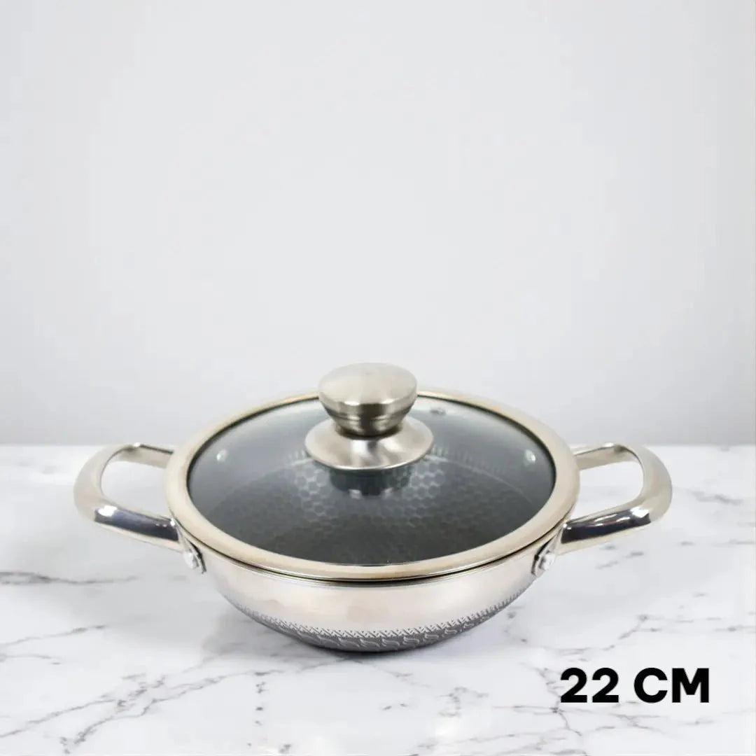 Honeycomb stainless steel karai with lid – KT Nest