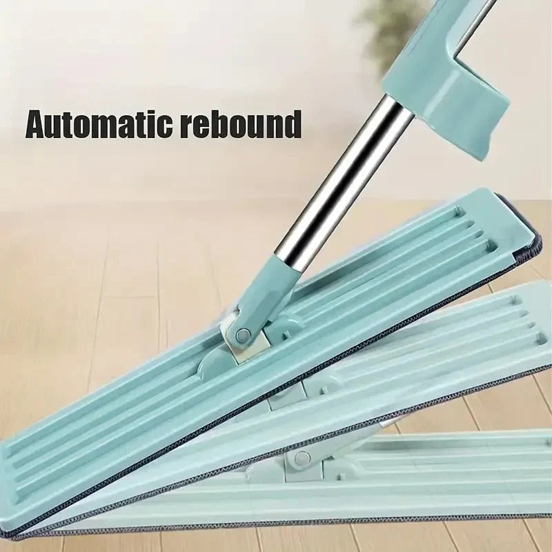Microfiber Flat Mop Hand Free Squeeze Cleaning Floor Mop With 2 Washable Mop Pads Lazy Mop Household Cleaner Tools - KT Bazar BD Shop