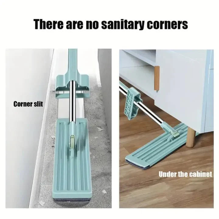 Microfiber Flat Mop Hand Free Squeeze Cleaning Floor Mop With 2 Washable Mop Pads Lazy Mop Household Cleaner Tools - KT Bazar BD Shop