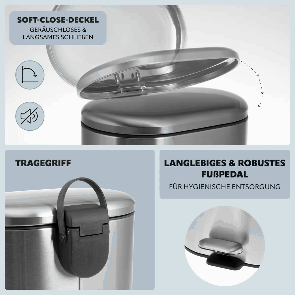 Round - Rect. Stainless Steel Pedal Bin 6/12 Litre - KT Bazar BD Shop
