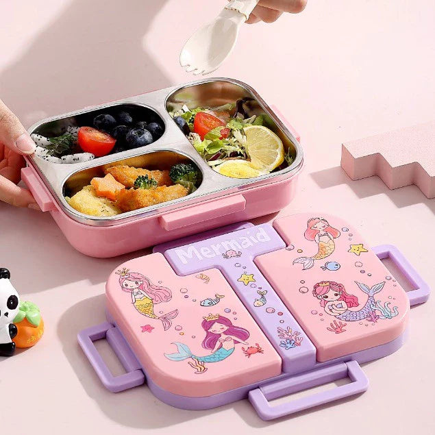 Kids three section lunch box with spoon – KT Nest